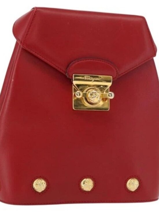 Salvatore Ferragamo Backpack Leather Red Gold Auth 150428 main image 14